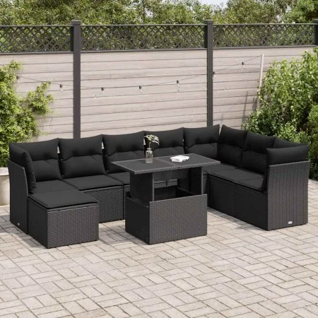 Set de sofás de jardín con cojines 9 pzas ratán sintético negro von , Gartensets - Ref: Foro24-3326206, Preis: 602,16 €, Raba...