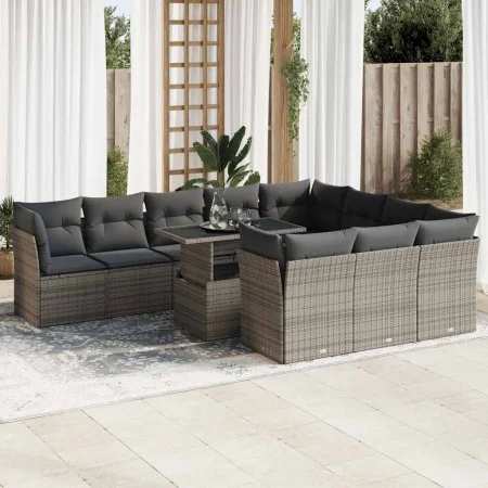Set de sofás de jardín 11 pzas y cojines ratán sintético gris von , Gartensets - Ref: Foro24-3326231, Preis: 740,98 €, Rabatt: %