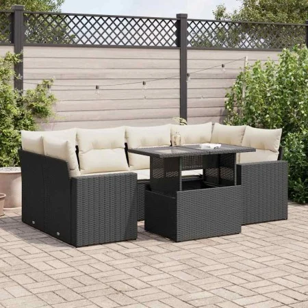 Set de sofás de jardín 7 pzas con cojines ratán sintético negro von , Gartensets - Ref: Foro24-3326267, Preis: 488,97 €, Raba...