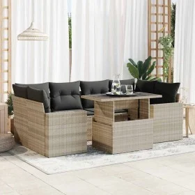 Set de sofás de jardín 7 pzas con cojines ratán PE gris claro by , Garden sets - Ref: Foro24-3326273, Price: 563,18 €, Discou...