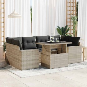 Set de sofás de jardín 7 pzas con cojines ratán PE gris claro von , Gartensets - Ref: Foro24-3326273, Preis: 543,97 €, Rabatt: %