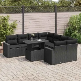 Set de sofás de jardín con cojines 9 pzas ratán sintético negro by , Garden sets - Ref: Foro24-3326286, Price: 646,36 €, Disc...