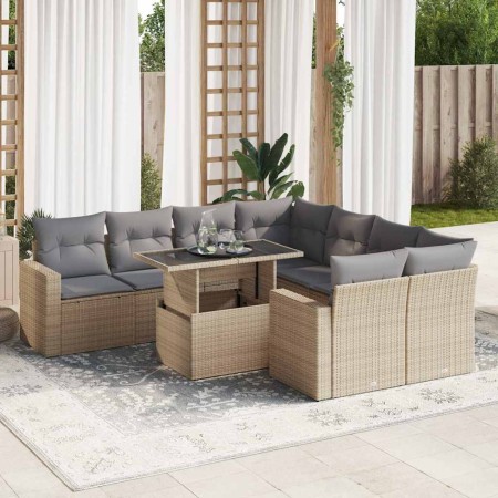 Set de sofás de jardín con cojines 9 pzas ratán sintético beige by , Garden sets - Ref: Foro24-3326290, Price: 669,01 €, Disc...