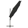 Sombrilla voladiza con poste y luces LED negra 300 cm