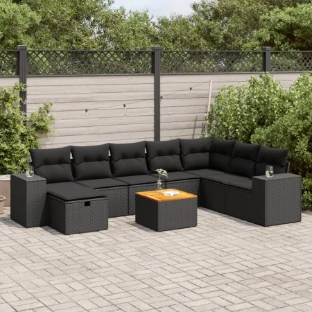Set de sofás de jardín con cojines 9 pzas ratán sintético negro von , Gartensets - Ref: Foro24-3325884, Preis: 553,26 €, Raba...