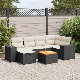 Set de sofás de jardín 7 pzas con cojines ratán sintético negro de , Conjuntos de jardín - Ref: Foro24-3325871, Precio: 438,99 €