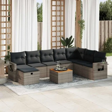 Set de sofás de jardín con cojines 9 pzas ratán sintético gris von , Gartensets - Ref: Foro24-3325833, Preis: 536,33 €, Rabat...