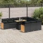 Set sofás jardín y cojines 11 pzas ratán sintético acacia negro by , Garden sets - Ref: Foro24-3327758, Price: 774,52 €, Disc...