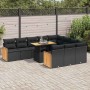 Set sofás jardín y cojines 11 pzas ratán sintético acacia negro by , Garden sets - Ref: Foro24-3327758, Price: 786,27 €, Disc...
