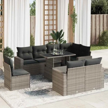 Set de sofás de jardín con cojines 9 pzas ratán sintético gris by , Garden sets - Ref: Foro24-3326341, Price: 640,47 €, Disco...
