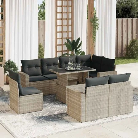 Set muebles jardín 9 pzas y cojines ratán sintético gris claro by , Garden sets - Ref: Foro24-3326343, Price: 728,17 €, Disco...