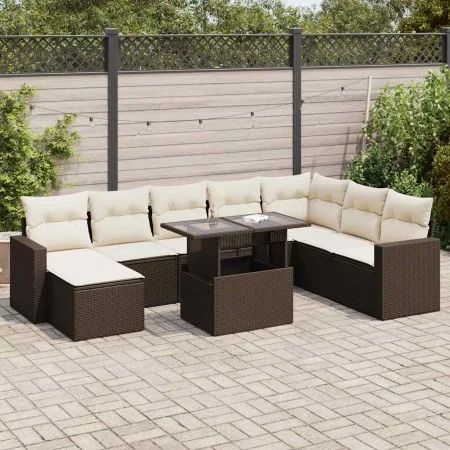 Set de sofás de jardín 9 pzas y cojines ratán sintético marrón by , Garden sets - Ref: Foro24-3326374, Price: 602,58 €, Disco...