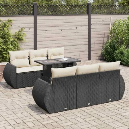 Set de sofás de jardín 7 pzas con cojines ratán sintético negro von , Gartensets - Ref: Foro24-3326577, Preis: 542,16 €, Raba...