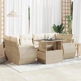 Set sofás de jardín 7 piezas y cojines ratán sintético beige by , Garden sets - Ref: Foro24-3326589, Price: 589,39 €, Discoun...