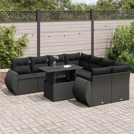 Set de sofás de jardín con cojines 9 pzas ratán sintético negro by , Garden sets - Ref: Foro24-3326606, Price: 650,45 €, Disc...