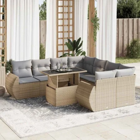 Set de sofás de jardín con cojines 9 pzas ratán sintético beige von , Gartensets - Ref: Foro24-3326610, Preis: 662,58 €, Raba...