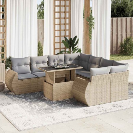 Set de sofás de jardín con cojines 9 pzas ratán sintético beige by , Garden sets - Ref: Foro24-3326610, Price: 661,56 €, Disc...