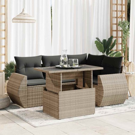 Juego de sofás jardín con cojines 5 pzas ratán sintético gris by , Garden sets - Ref: Foro24-3326631, Price: 416,88 €, Discou...