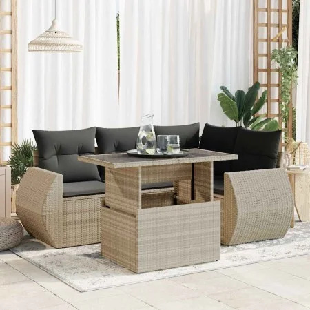 Set de sofás jardín y cojines 5 pzas ratán sintético gris claro von , Gartensets - Ref: Foro24-3326633, Preis: 442,46 €, Raba...