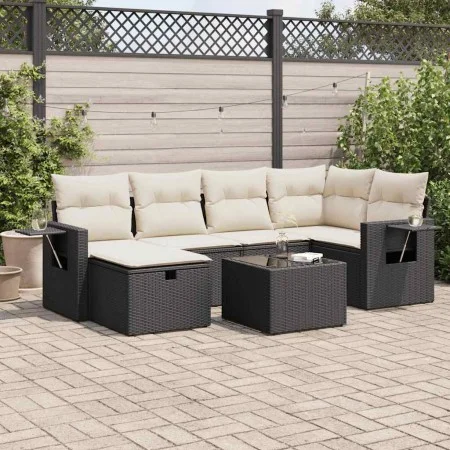 Set de sofás de jardín 7 pzas con cojines ratán sintético negro by , Garden sets - Ref: Foro24-3325492, Price: 434,15 €, Disc...