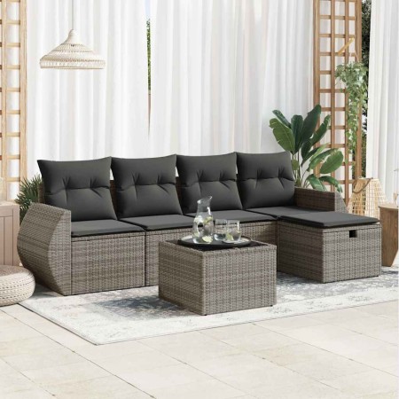 Set de muebles de jardín 6 pzas y cojines ratán sintético gris by , Garden sets - Ref: Foro24-3325576, Price: 376,00 €, Disco...