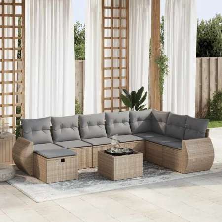 Set de sofás de jardín con cojines 9 pzas ratán sintético beige by , Garden sets - Ref: Foro24-3325645, Price: 567,21 €, Disc...