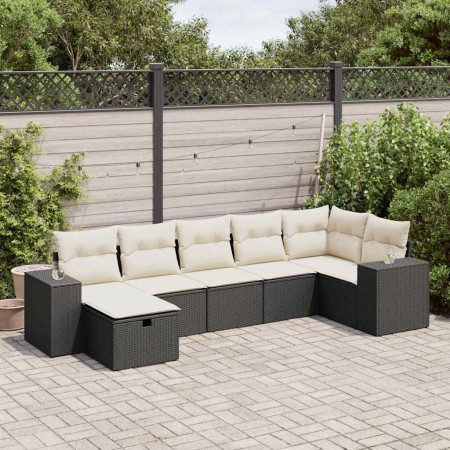Set de sofás de jardín 7 pzas con cojines ratán sintético negro by , Garden sets - Ref: Foro24-3325702, Price: 435,50 €, Disc...
