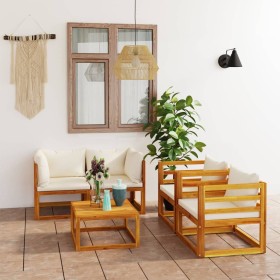 Garden furniture 5 pcs cream cushions solid acacia wood by vidaXL, Garden sets - Ref: Foro24-3057640, Price: 455,86 €, Discou...