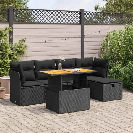 Set sofás jardín y cojines 6 pzas ratán sintético acacia negro by , Garden sets - Ref: Foro24-3327965, Price: 406,86 €, Disco...