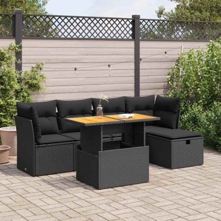 Set sofás jardín y cojines 6 pzas ratán sintético acacia negro by , Garden sets - Ref: Foro24-3327965, Price: 423,80 €, Disco...