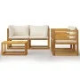 Muebles de jardín 5 pzas cojines crema madera maciza de acacia de vidaXL, Conjuntos de jardín - Ref: Foro24-3057640, Precio: ...