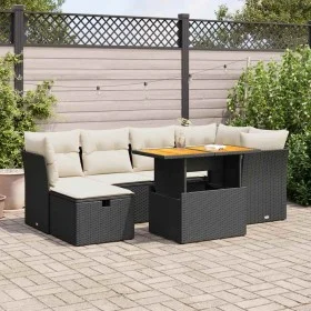 Set sofás jardín y cojines 7 pzas ratán sintético acacia negro by , Garden sets - Ref: Foro24-3327973, Price: 459,27 €, Disco...