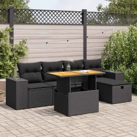 Set sofás jardín y cojines 6 pzas ratán sintético acacia negro von , Gartensets - Ref: Foro24-3328077, Preis: 435,56 €, Rabat...
