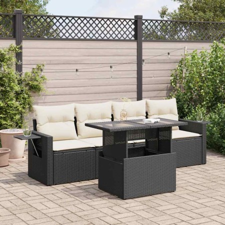 Set de muebles de jardín 5 pzas y cojines ratán sintético negro by , Garden sets - Ref: Foro24-3326397, Price: 354,46 €, Disc...