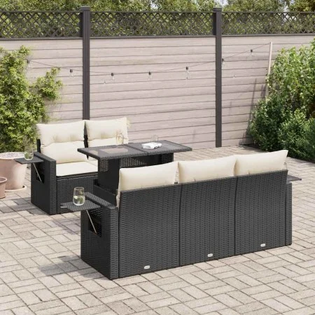 Set de sofás de jardín 6 piezas y cojines ratán sintético negro by , Garden sets - Ref: Foro24-3326407, Price: 463,45 €, Disc...