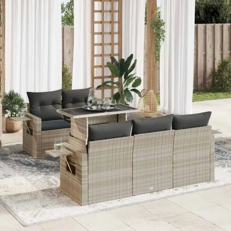 Set de sofás de jardín 6 pzas y cojines ratán sintético gris by , Garden sets - Ref: Foro24-3326413, Price: 499,52 €, Discoun...