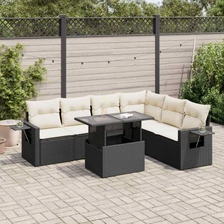 Set de sofás de jardín 7 pzas con cojines ratán sintético negro by , Garden sets - Ref: Foro24-3326487, Price: 480,21 €, Disc...