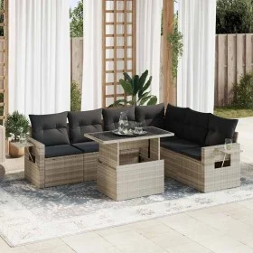 Set de sofás de jardín 7 pzas con cojines ratán PE gris claro by , Garden sets - Ref: Foro24-3326493, Price: 528,39 €, Discou...