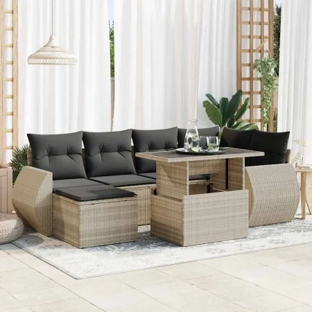 Set de sofás de jardín 7 pzas con cojines ratán PE gris claro von , Gartensets - Ref: Foro24-3326673, Preis: 550,28 €, Rabatt: %