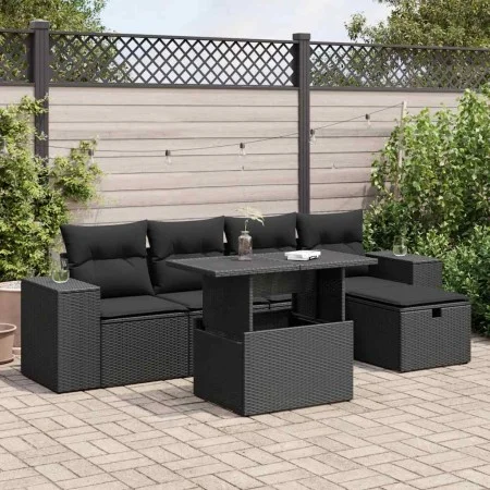 Set de sofás de jardín 6 piezas y cojines ratán sintético negro by , Garden sets - Ref: Foro24-3327925, Price: 448,73 €, Disc...