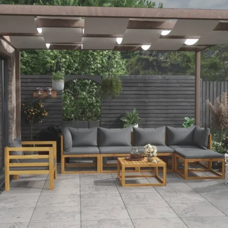 Muebles de jardín 7 pzas cojines madera maciza de acacia de vidaXL, Conjuntos de jardín - Ref: Foro24-3057606, Precio: 818,60...