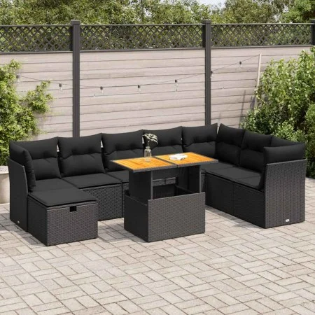 Set sofás jardín y cojines 9 pzas ratán sintético acacia negro von , Gartensets - Ref: Foro24-3327986, Preis: 583,96 €, Rabat...