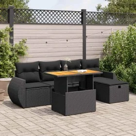Set sofás jardín y cojines 6 pzas ratán sintético acacia negro by , Garden sets - Ref: Foro24-3328049, Price: 410,42 €, Disco...