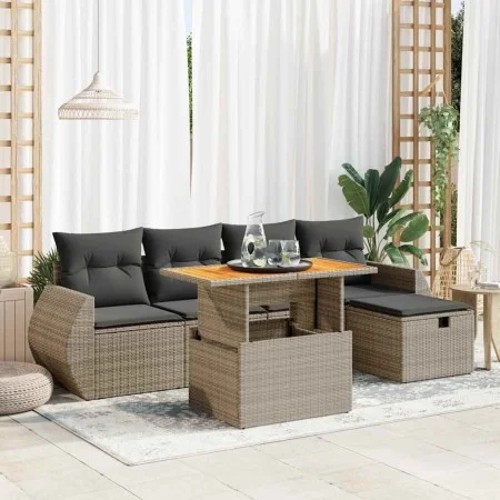 Set sofás jardín y cojines 6 pzas ratán sintético acacia gris by , Garden sets - Ref: Foro24-3328054, Price: 416,71 €, Discou...