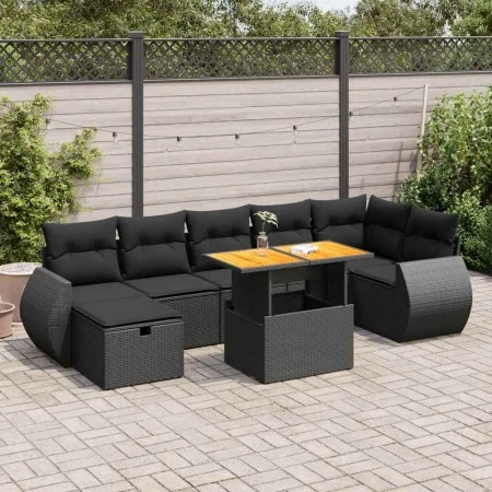 Set sofás jardín y cojines 5 pzas ratán sintético acacia negro by , Garden sets - Ref: Foro24-3328063, Price: 527,52 €, Disco...