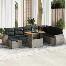 Set sofás jardín y cojines 9 pzas ratán sintético acacia gris by , Garden sets - Ref: Foro24-3328075, Price: 589,38 €, Discou...