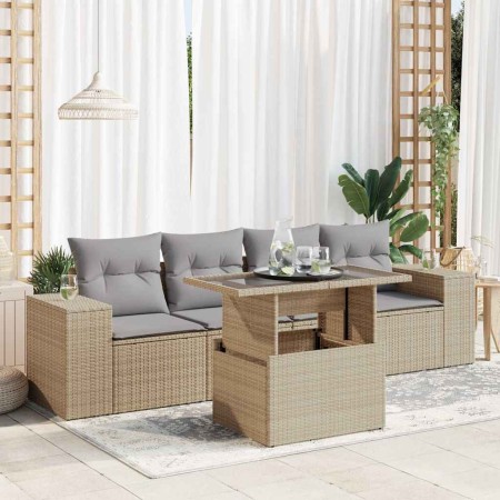 Juego de sofás jardín con cojines 5 pzas ratán sintético beige by , Garden sets - Ref: Foro24-3326720, Price: 396,01 €, Disco...