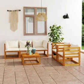 Garden furniture set, 6 pieces, cream cushions, solid acacia wood. by vidaXL, Garden sets - Ref: Foro24-3057641, Price: 549,8...