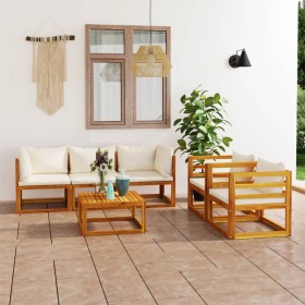 Gartenmöbel 6 Stk. cremefarbene Kissen massives Akazienholz von vidaXL, Gartensets - Ref: Foro24-3057641, Preis: 509,75 €, Ra...