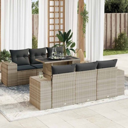 Set de sofás de jardín 7 pzas con cojines ratán PE gris claro von , Gartensets - Ref: Foro24-3326743, Preis: 561,96 €, Rabatt: %